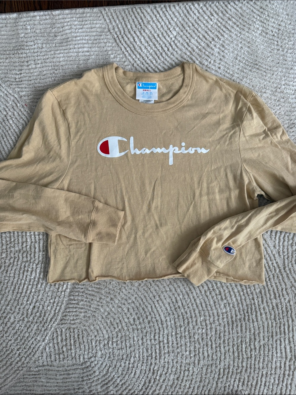 Champion Tan Long-Sleeve Logo Crop Top